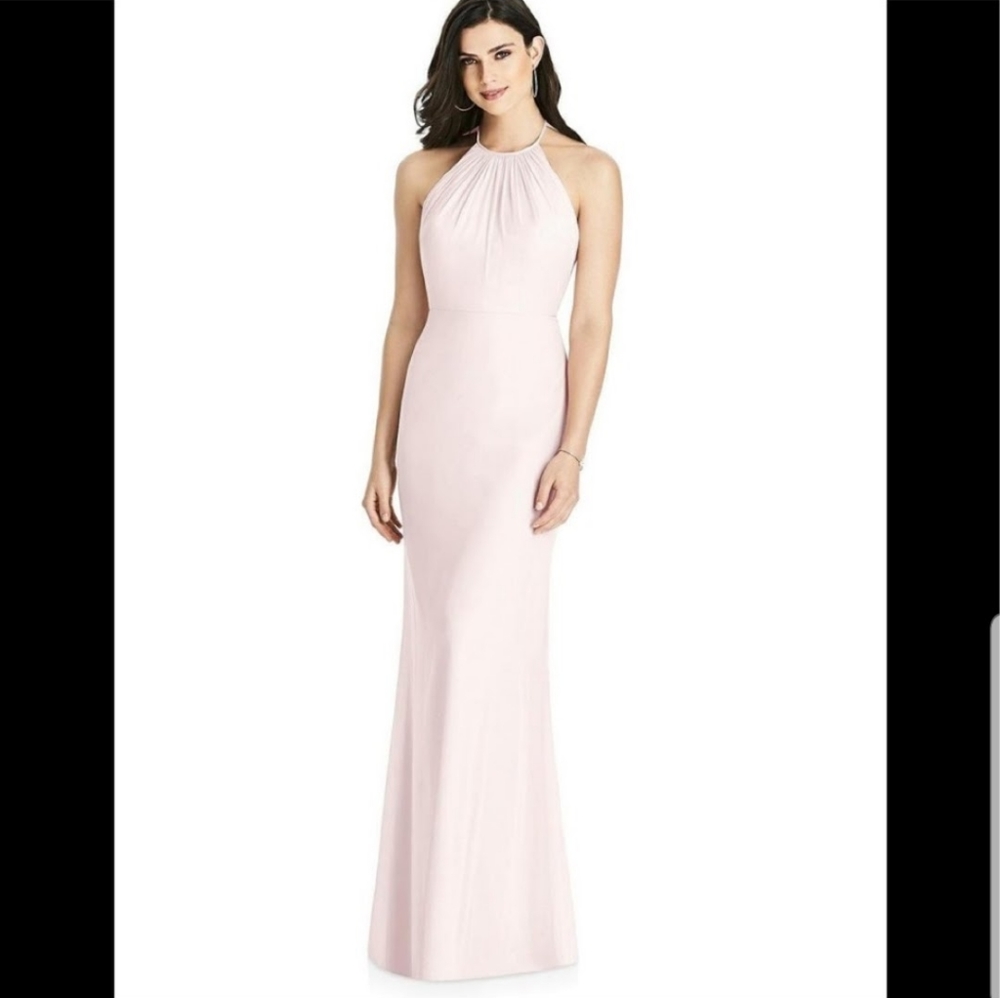 DESSY Luxe Chiffon Back Ruffle Halter Dress NWT